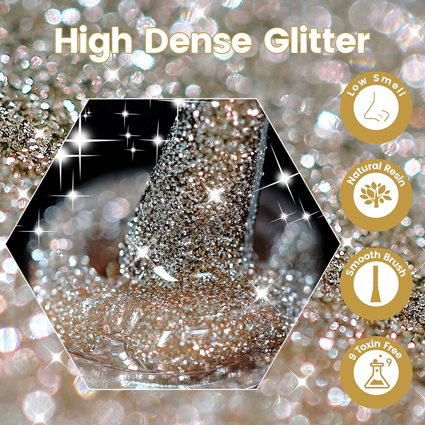 Magic Syrup Diamond Flash Gels! (Reflective Glitter Gel Nail Polish, 12ml Champagne Gold/ Silver Flash Diamond Disco DJ Shimmer Nail Gel, Sparkly Shiny Soak Off UV Gel Polish Varnish, Salon Home DIY Manicure)
