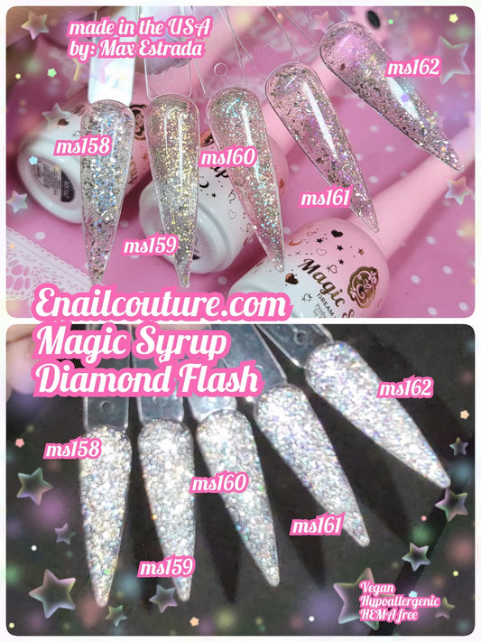 Magic Syrup Diamond Flash Gels! (Reflective Glitter Gel Nail Polish, 12ml Champagne Gold/ Silver Flash Diamond Disco DJ Shimmer Nail Gel, Sparkly Shiny Soak Off UV Gel Polish Varnish, Salon Home DIY Manicure)